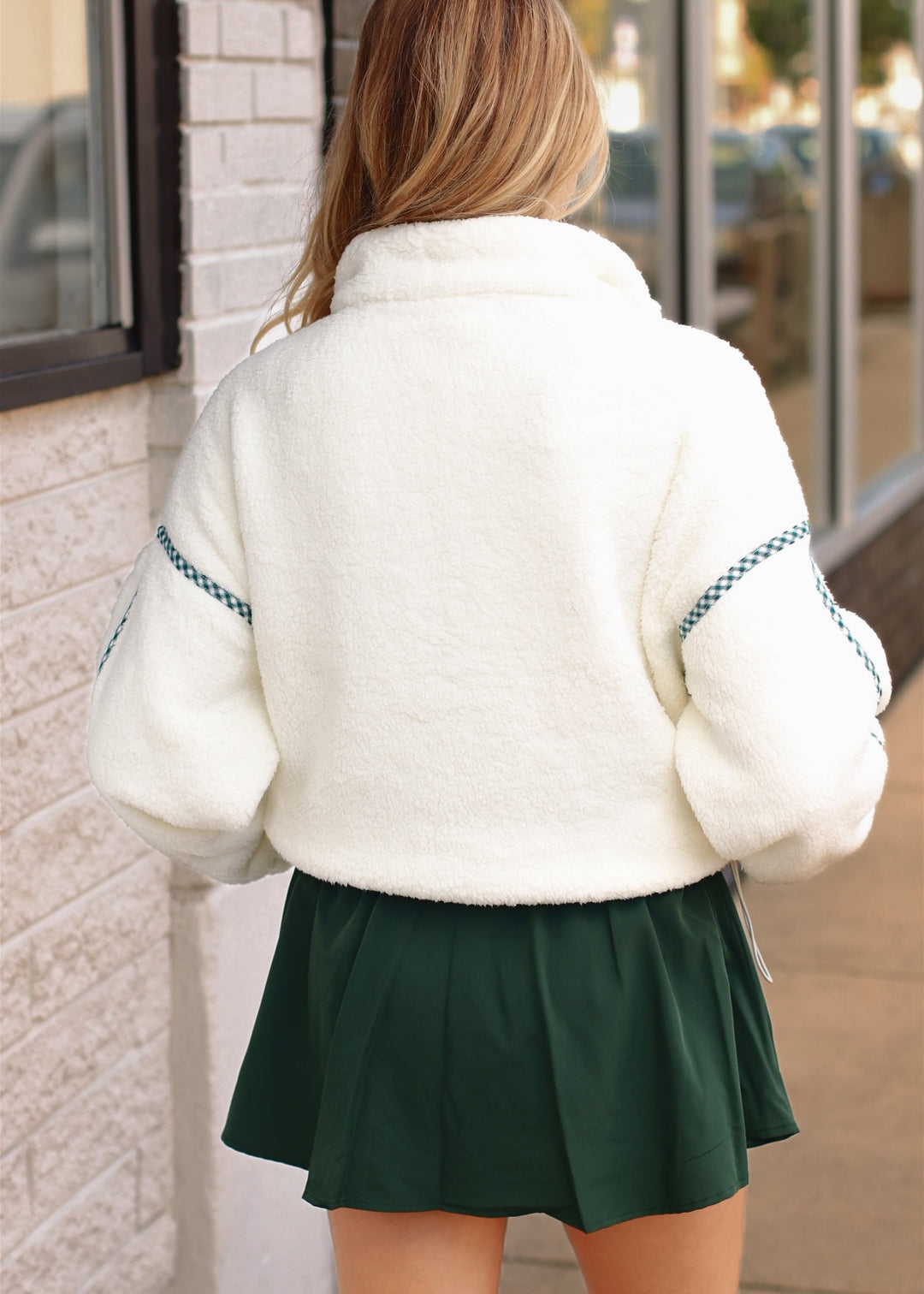 Kelly Green Trim  Sherpa Half Zip Pullover