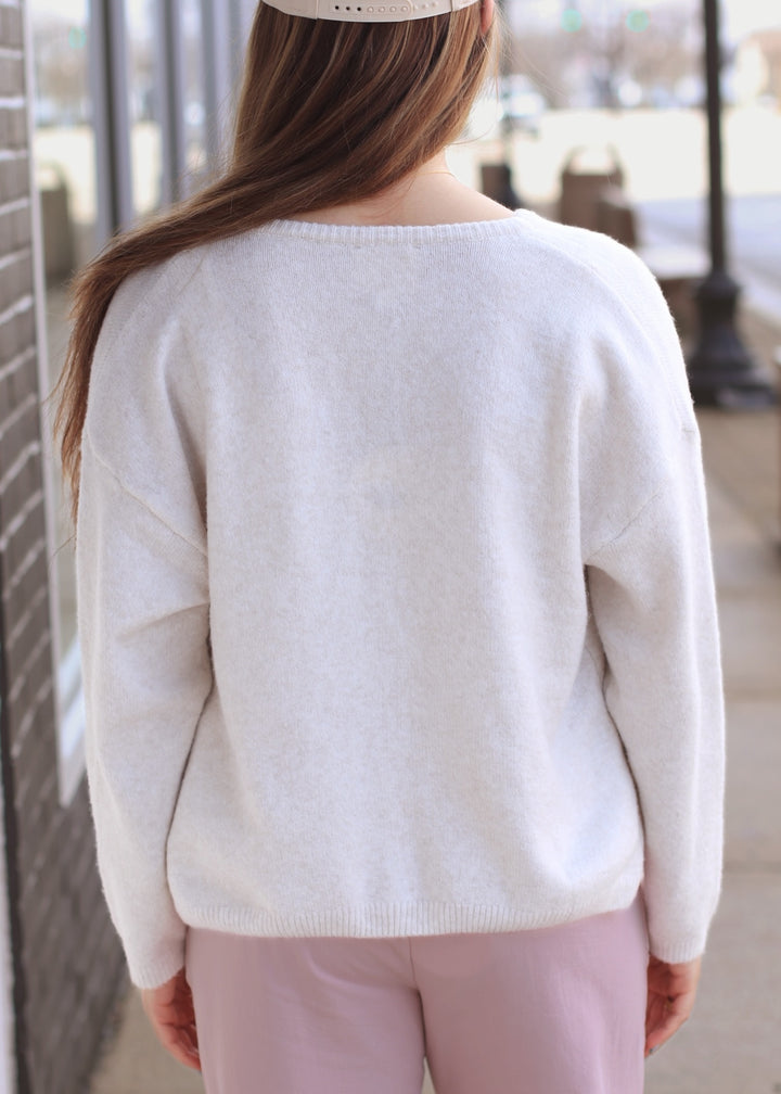RESTOCK Ivory Ease Crew Neck Sweater Cardigan