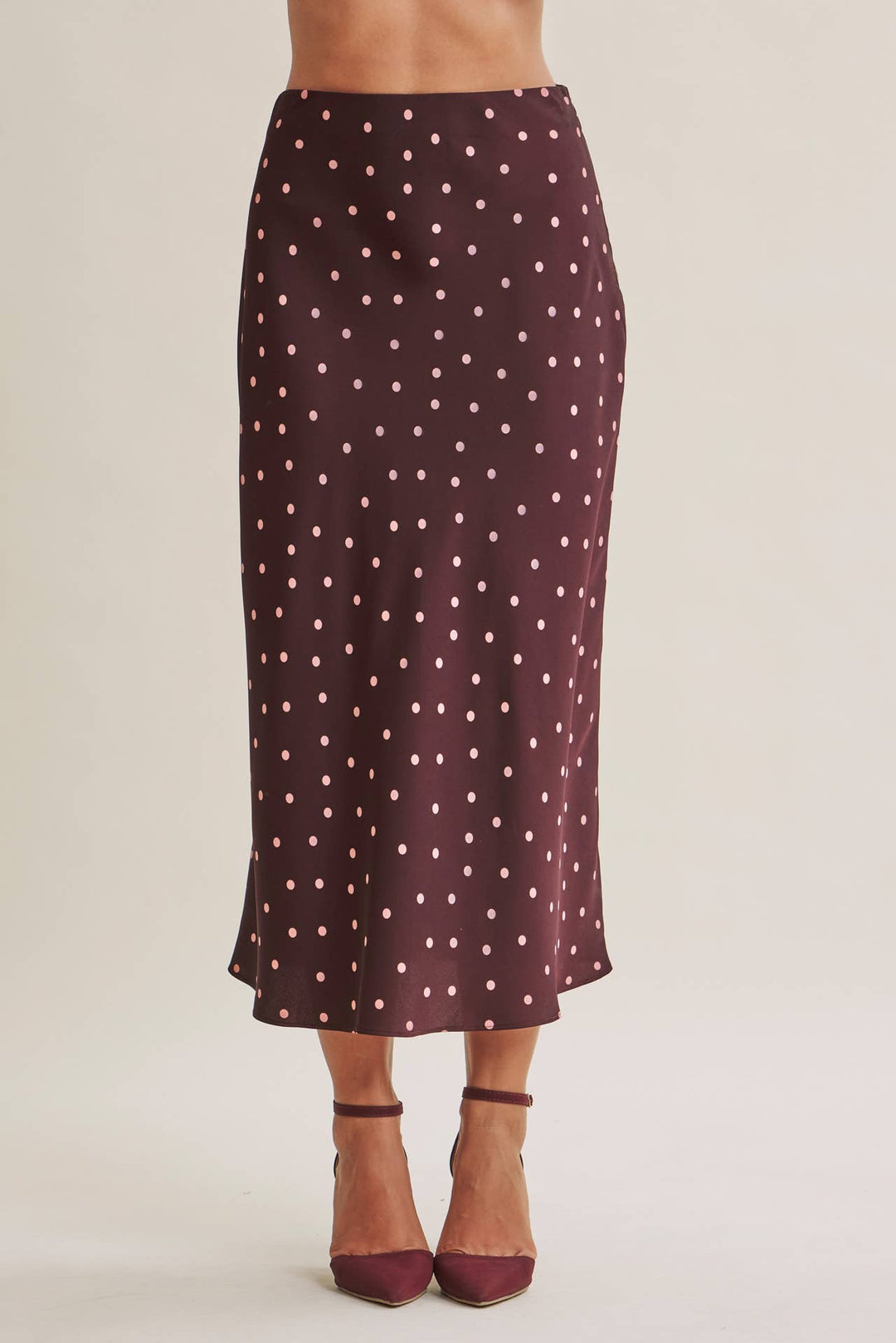 Café Dot Satin Midi Skirt