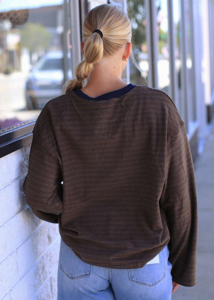 Navy &amp; Olive Striped Long-Sleeve Crewneck Shirt