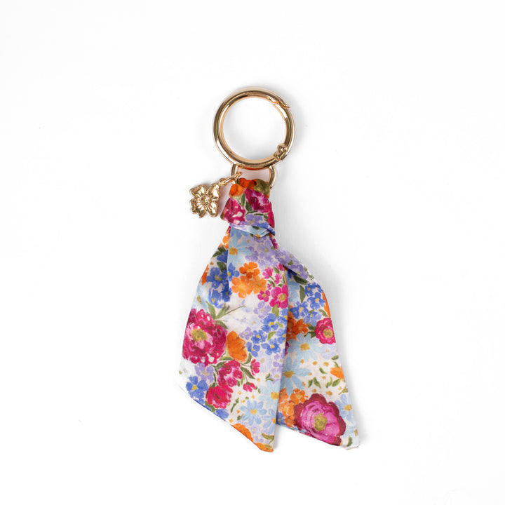 Floral Satin Keychain Blue Stripes