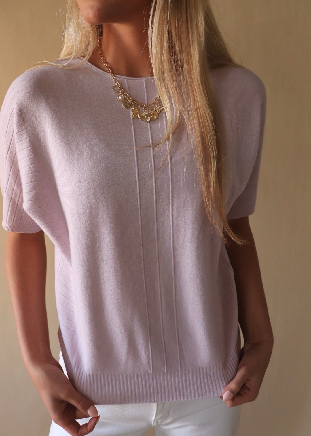 Soft Fine Gauge Short Sleeve Dolman Sweater