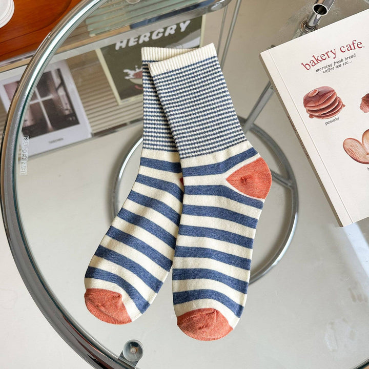 Stripe Pattern Cotton Crew Socks