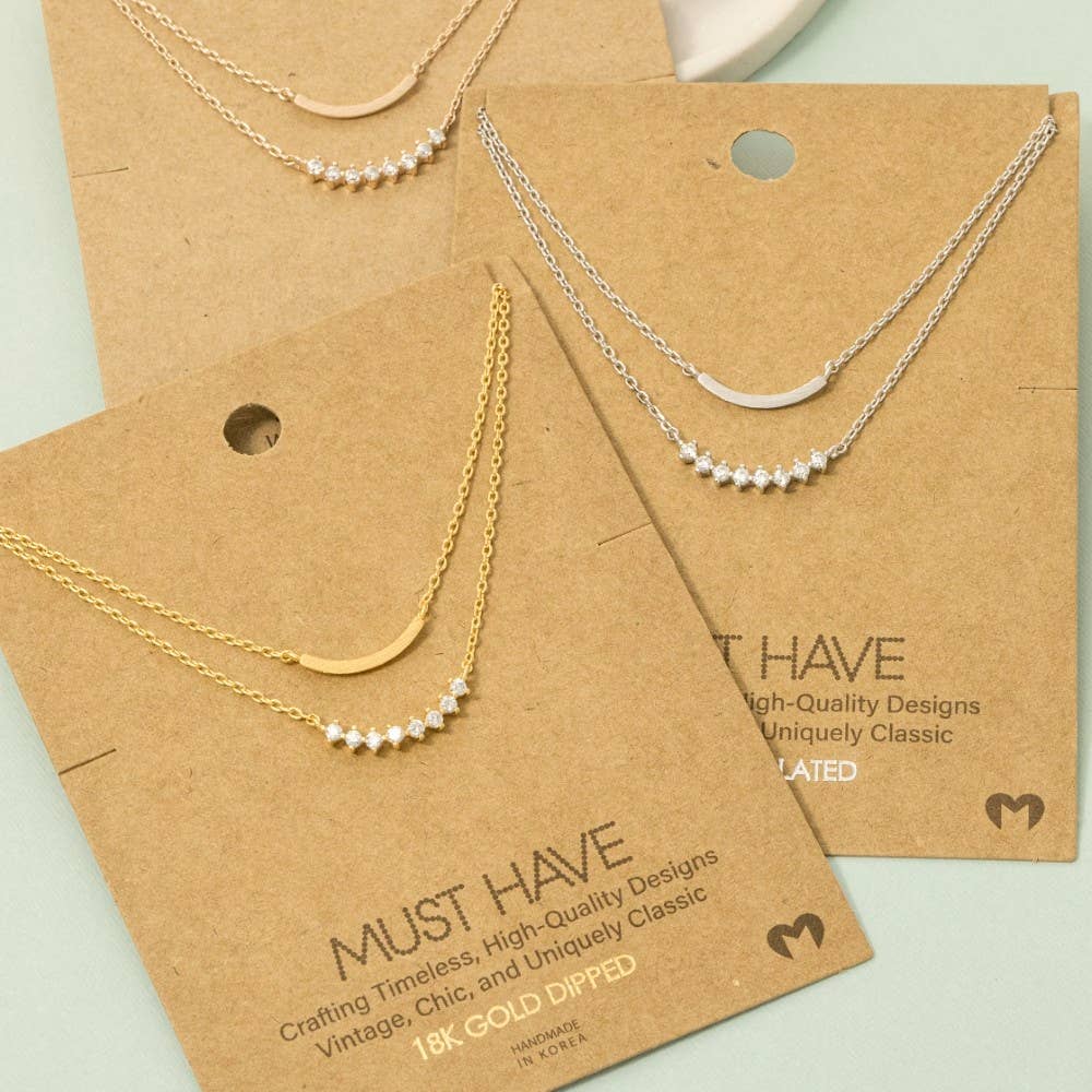 Layered Rhinestone Curved Bar Necklace