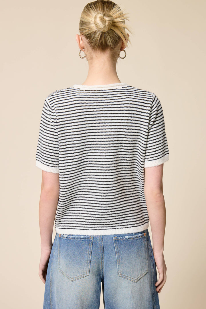 The Lucy Stripe Cardigan in Navy