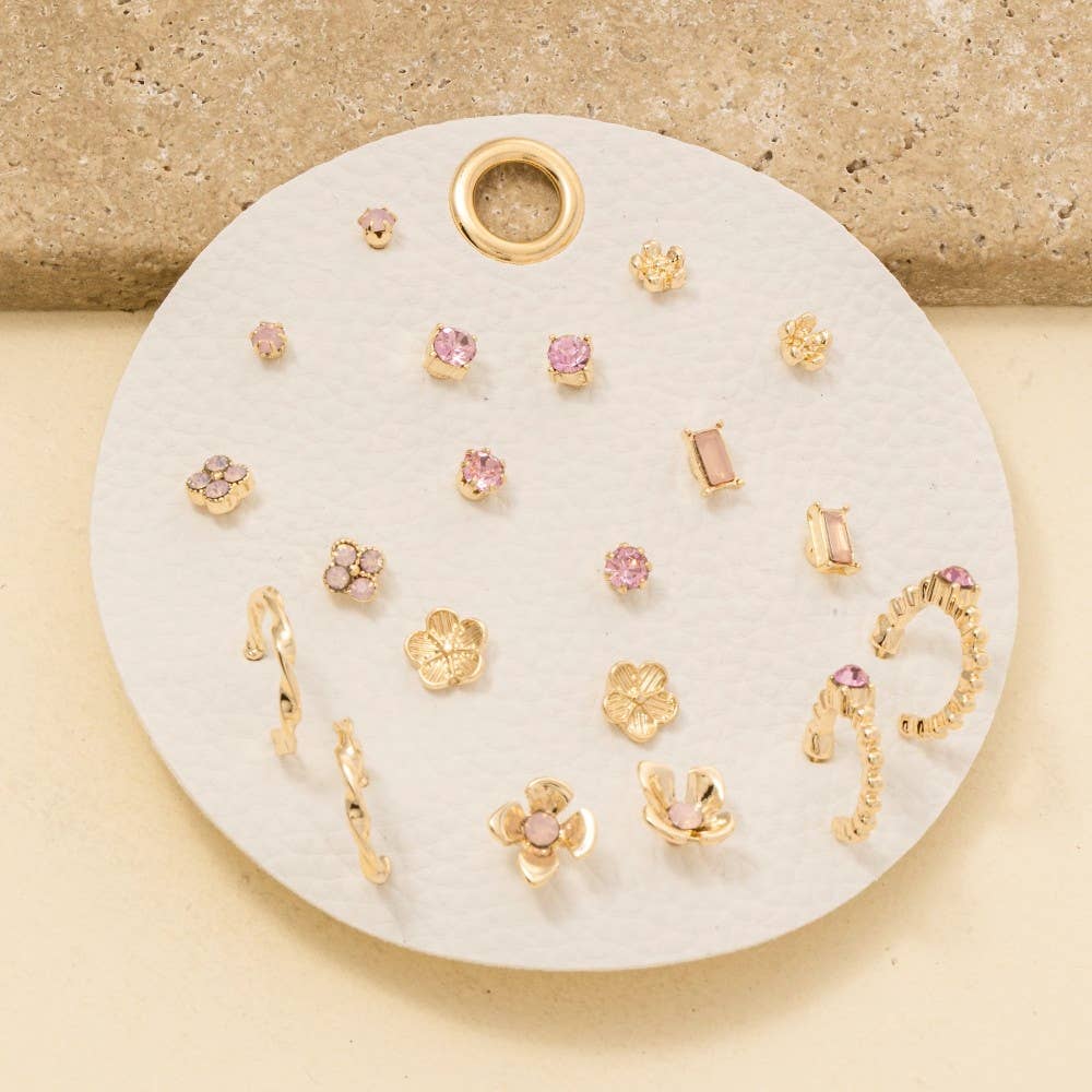 Ten Pair Assorted Flower Stud Earrings Set