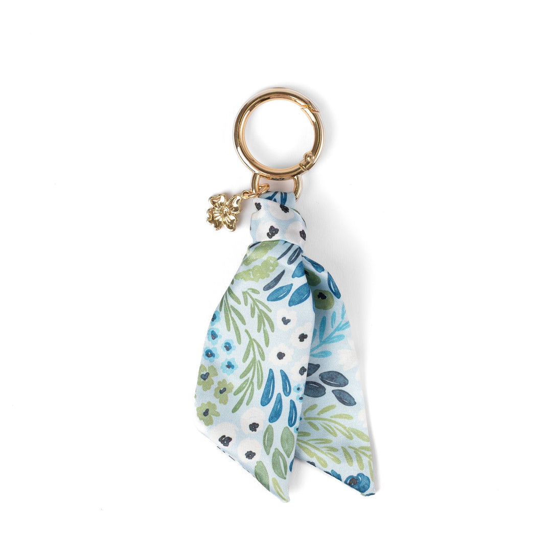 Floral Satin Keychain Blue Stripes
