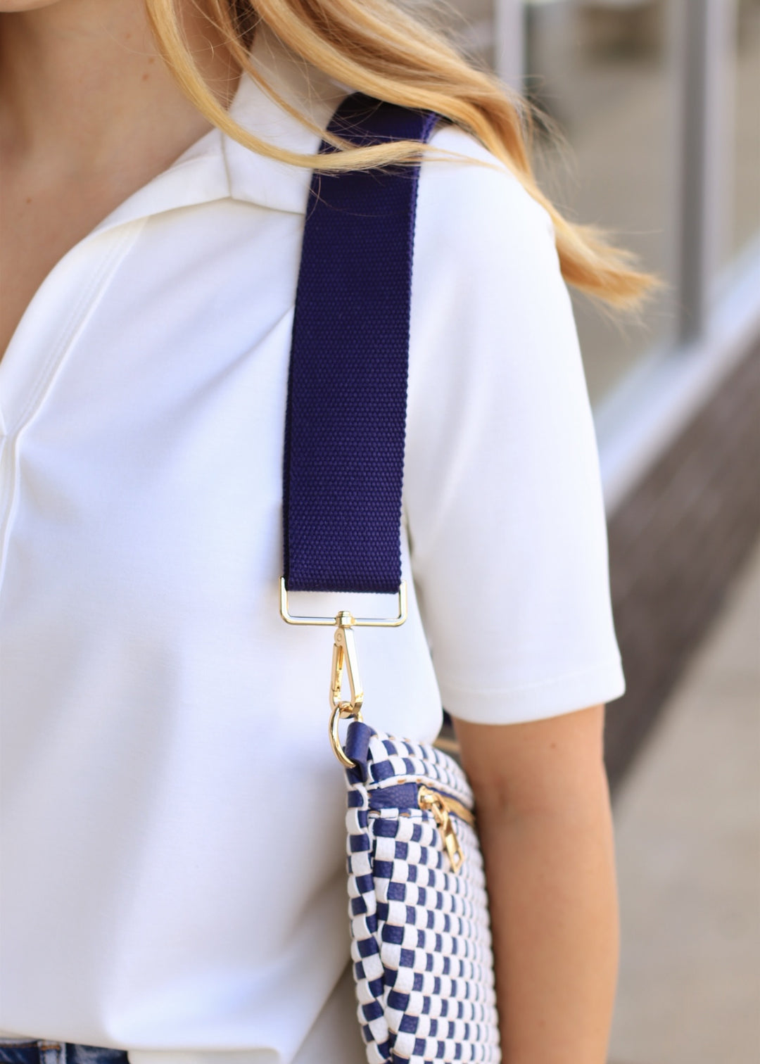 Westlyn Woven Bum Bag  Woven Checkered Navy