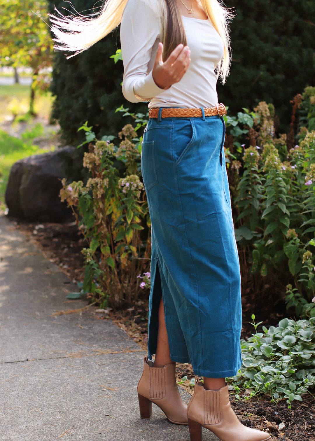 CLEARANCE FINAL SALE  Teal Corduroy Midi Skirt