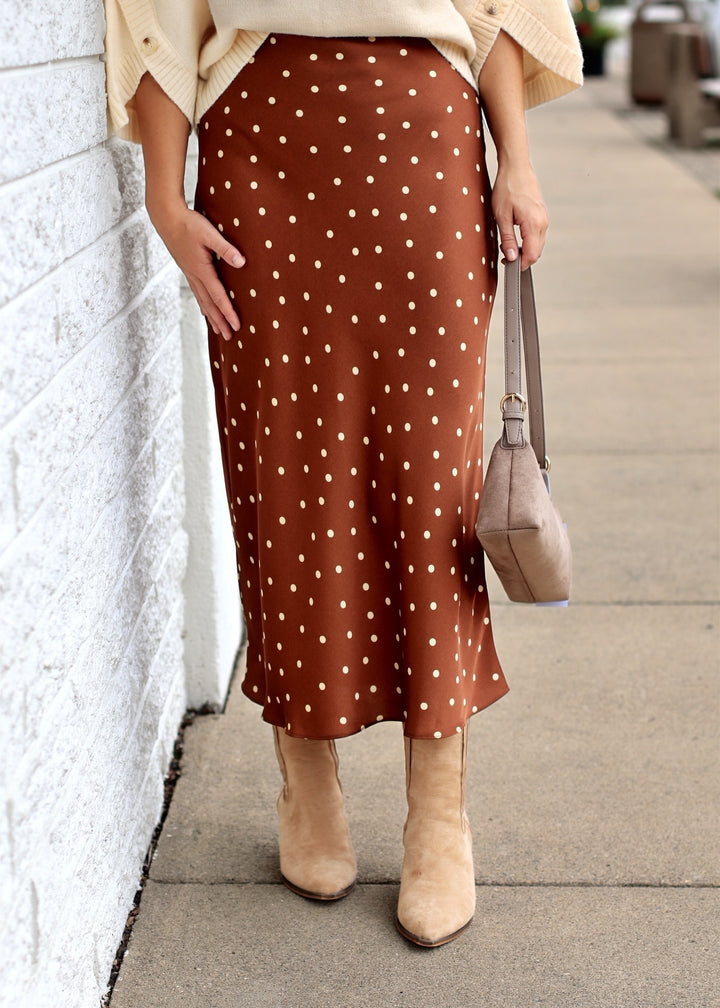 Café Dot Satin Midi Skirt