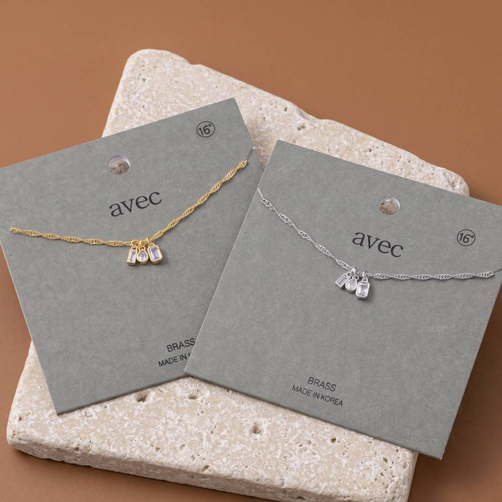 Dainty Triple Cz Charm Twisted Chain Necklace