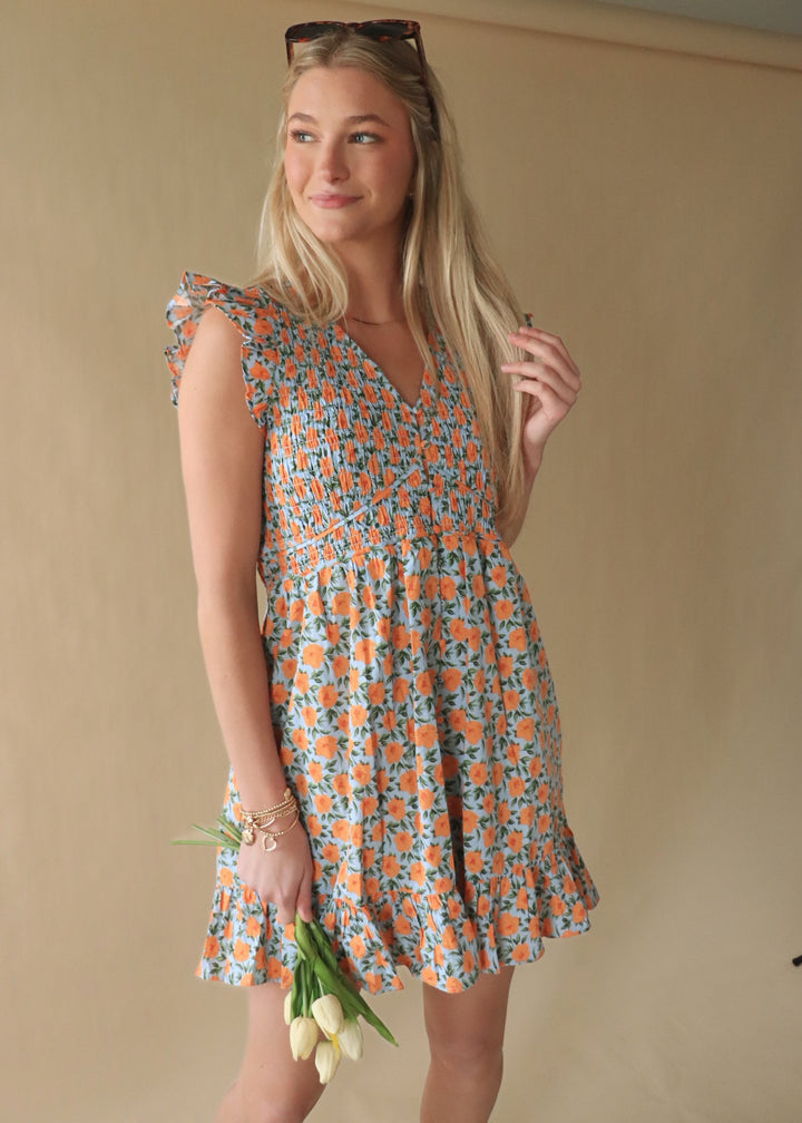 Floral Ruffle Sleeve Mini Dress