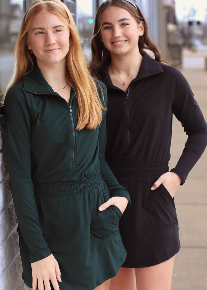 Butter Soft Quarter Zip Romperskirt in Regency Green