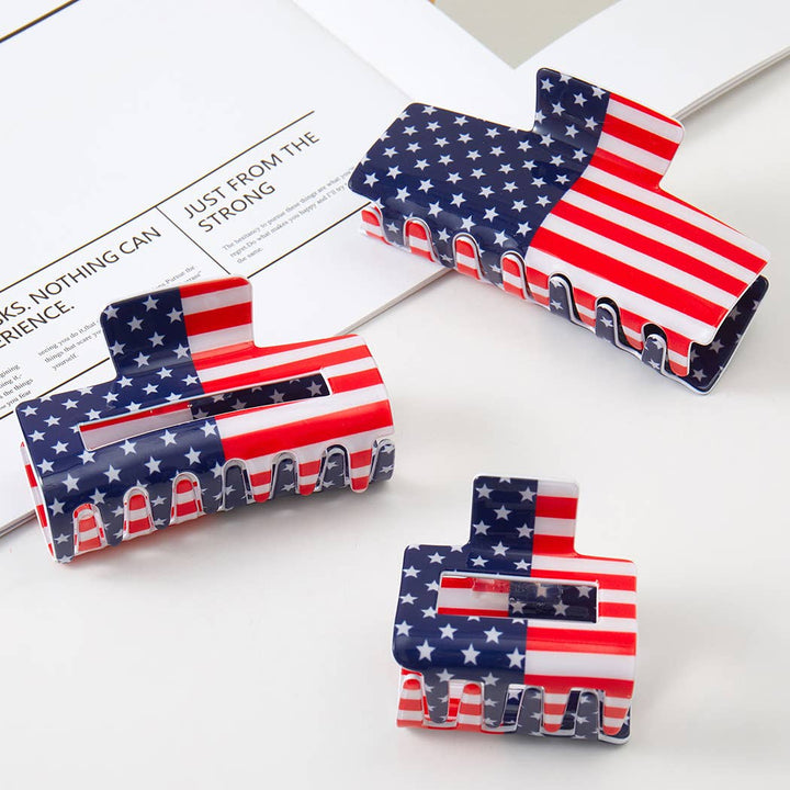 American Flag Hair Claw Clip Set