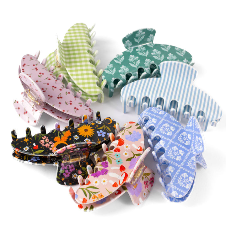 Floral Claw Clip Blue Stripes