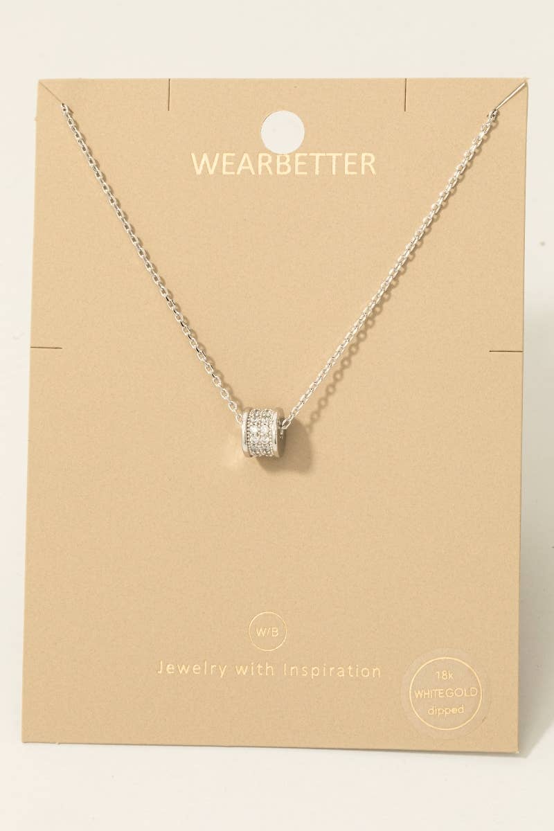 Gold Dipped Cz Pave Cylinder Pendant Necklace