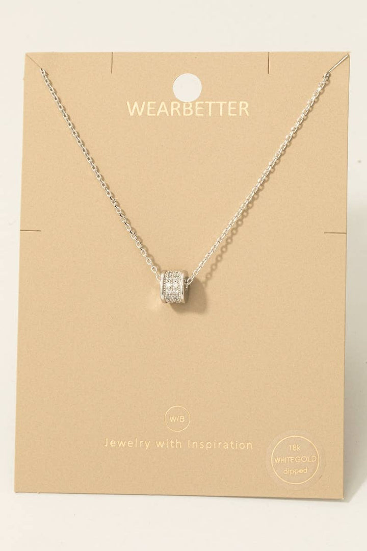 Gold Dipped Cz Pave Cylinder Pendant Necklace