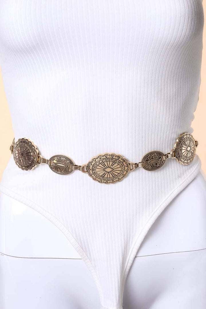 Ornate Oval Concho Disc Chain Fashion Belt