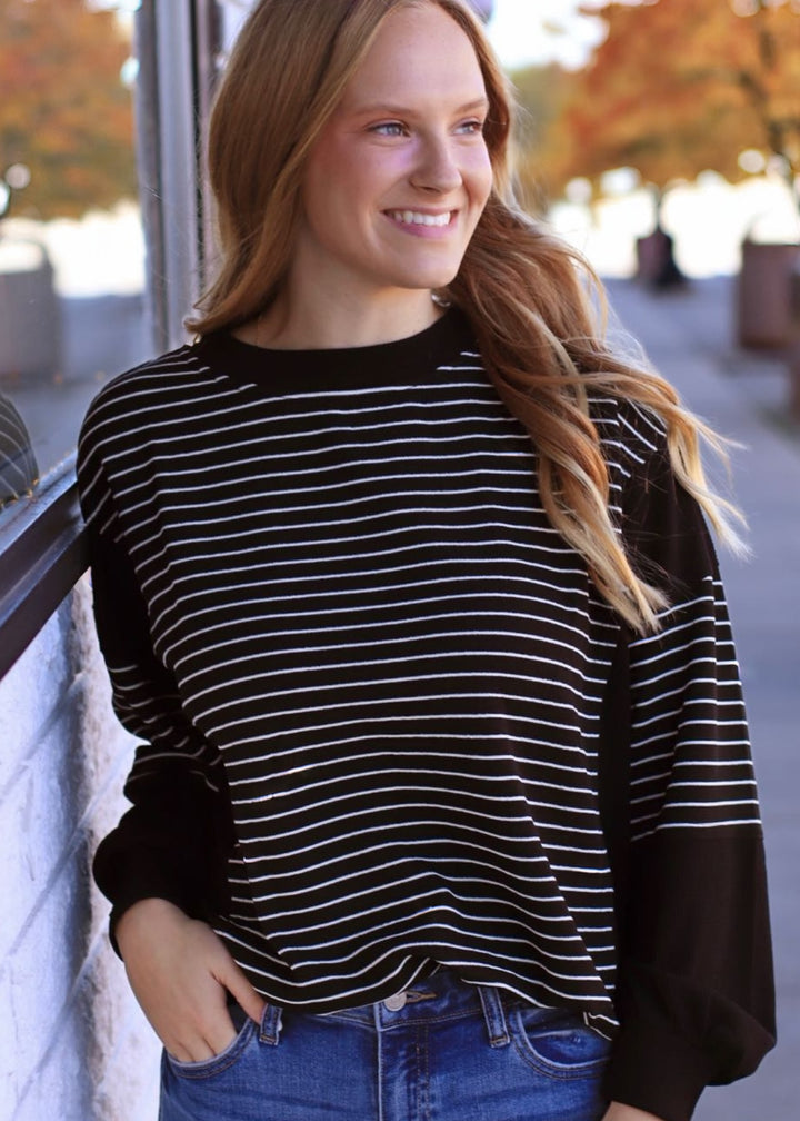 The Fragment Stripe Top in Black