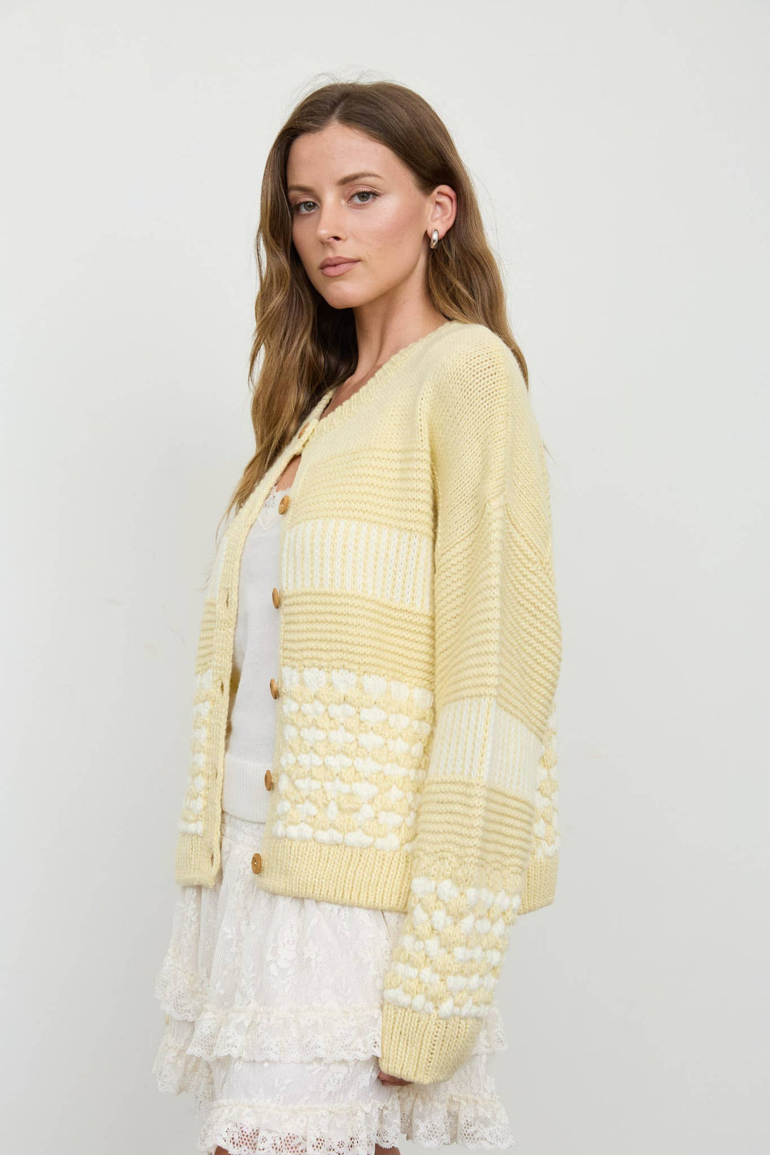 Butter Yellow Contrast Stripe Cardigan