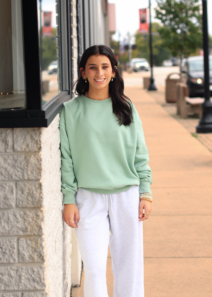 Fleece Basic Relaxed Fit Crew Neck in Granite Green