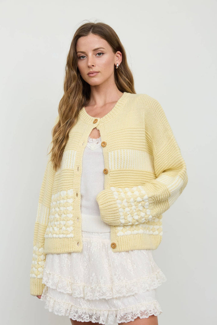 Butter Yellow Contrast Stripe Cardigan