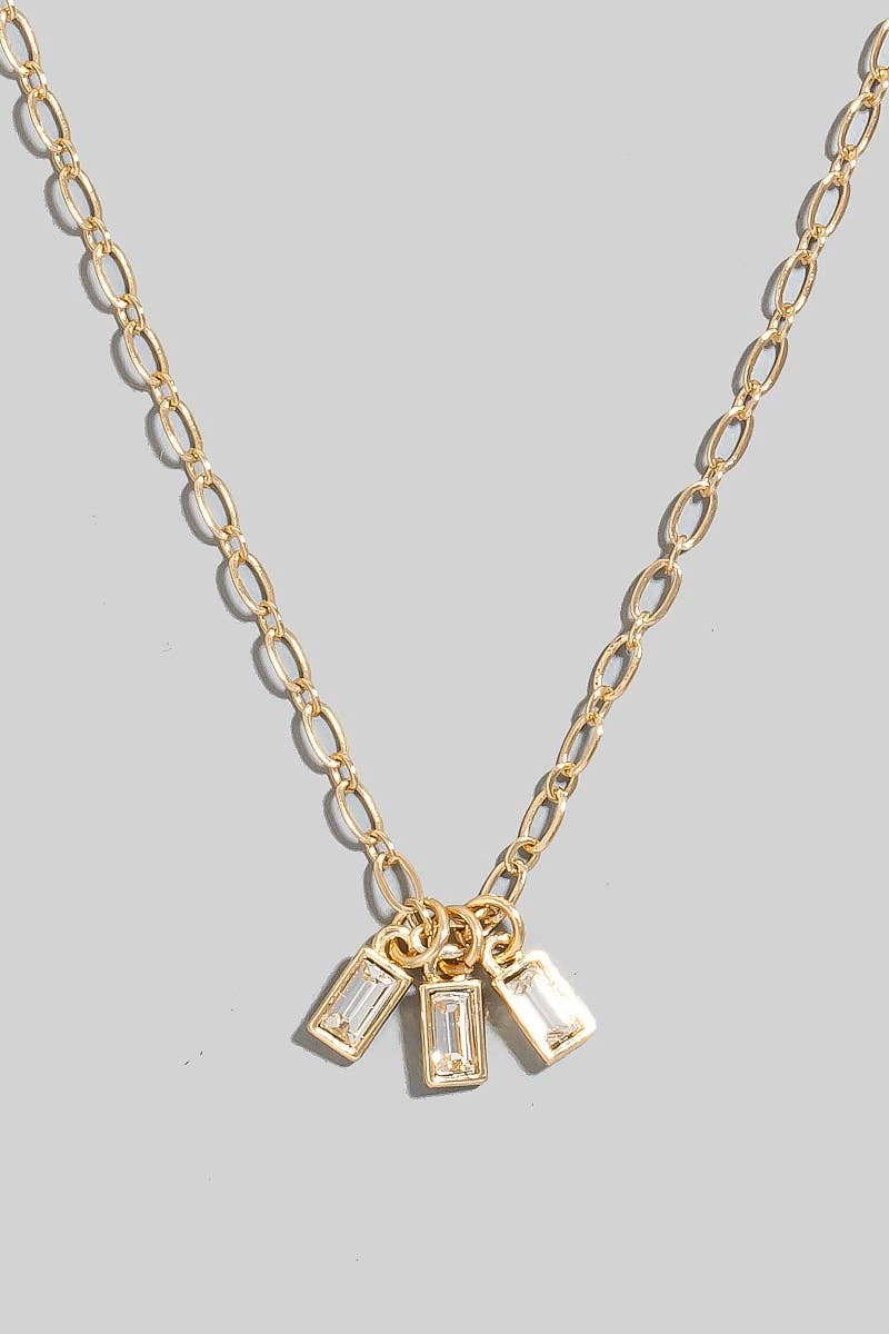 RESTOCK Faceted Glass Baguette Charms Chain Necklace