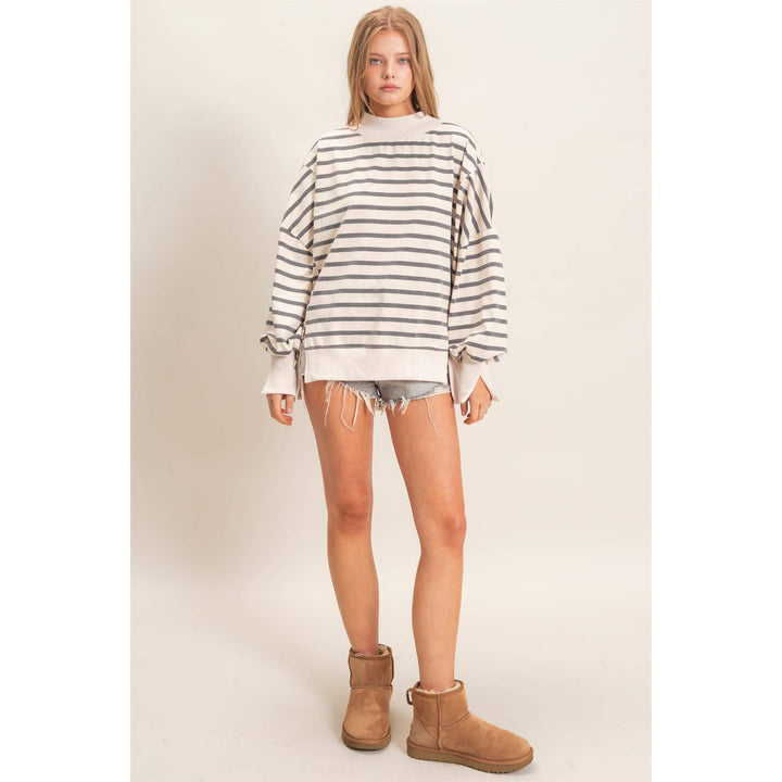 Striped Mock Neck Sweatshirt