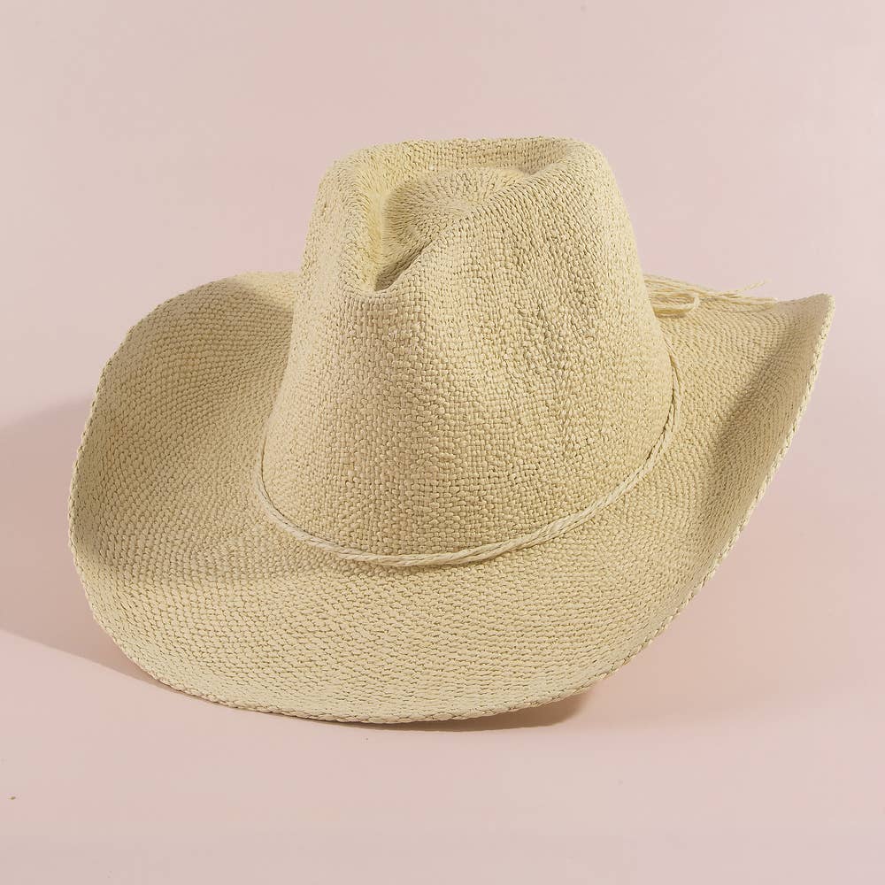 Paper Straw Braided Cord Band Cowboy Hat