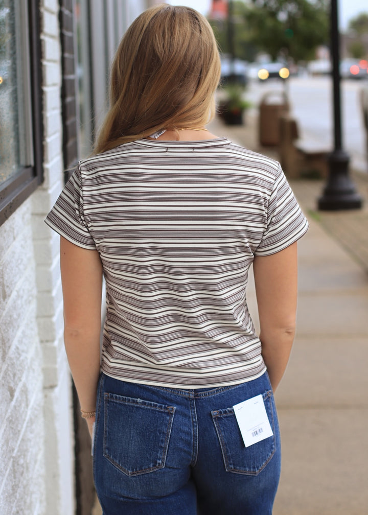 Mila Stripe Baby Tee in Cream &amp; Brown