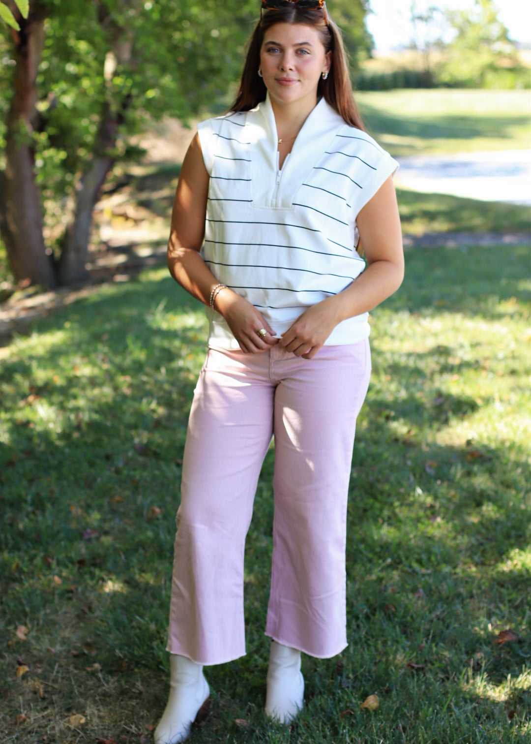 Dusty Pink Cotton Twill Wide Leg Ankle Pant