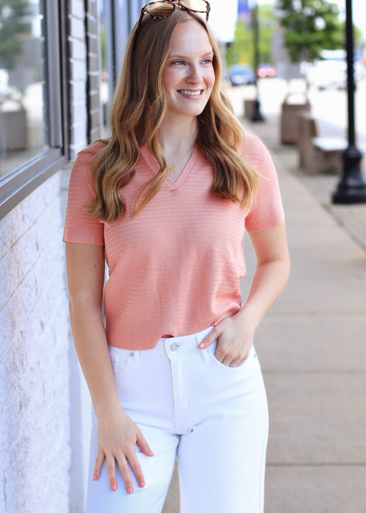 Penelope Textured Polo in Vintage Coral