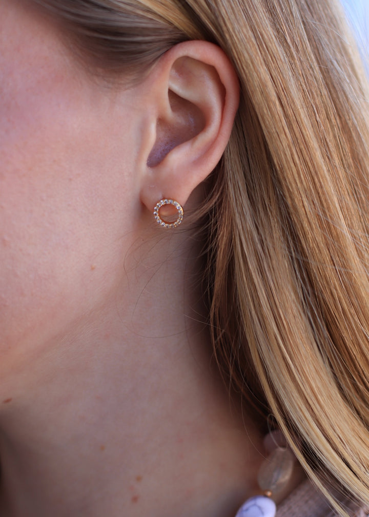 CZ 18K Gold Dip Round Stud Earrings