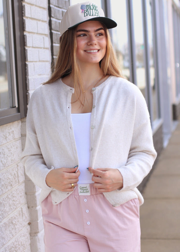 RESTOCK Ivory Ease Crew Neck Sweater Cardigan