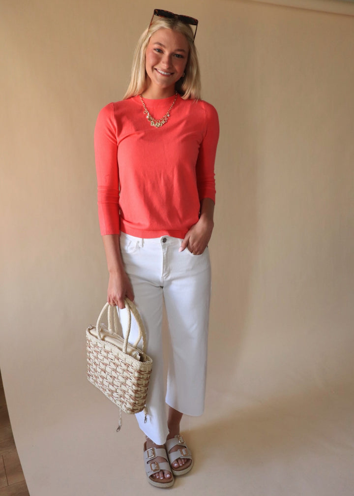 Coral Pink Fine Gauge Pullover Mock Neck