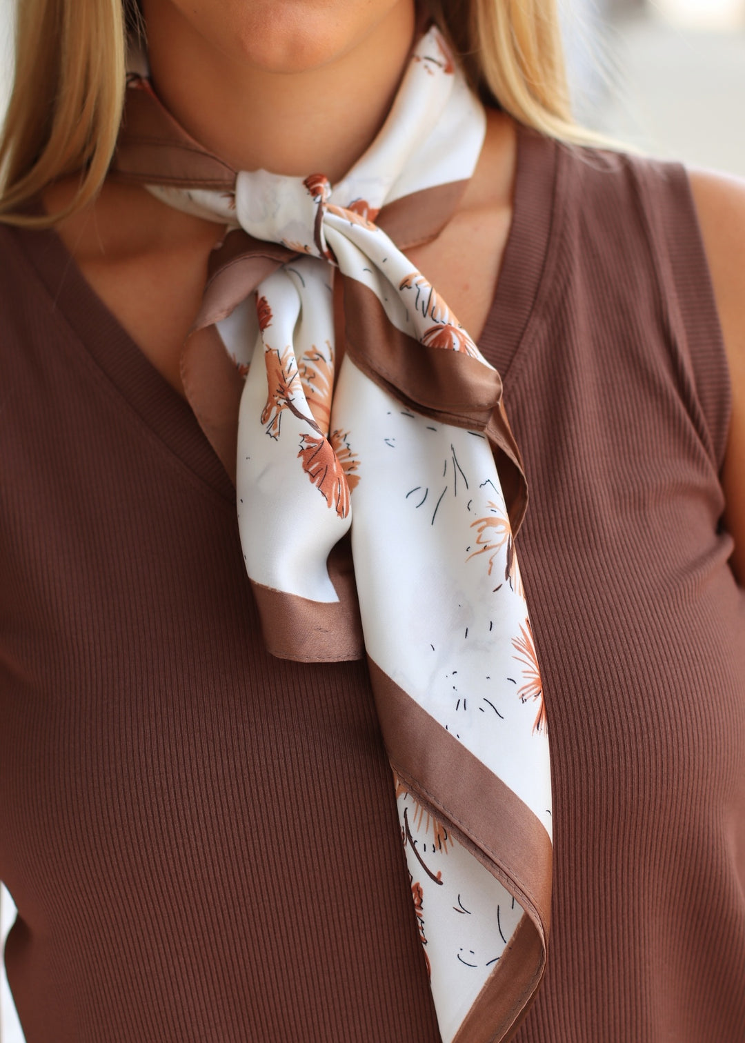 LuxeAir Ribbed V-Neck Top in Coffee