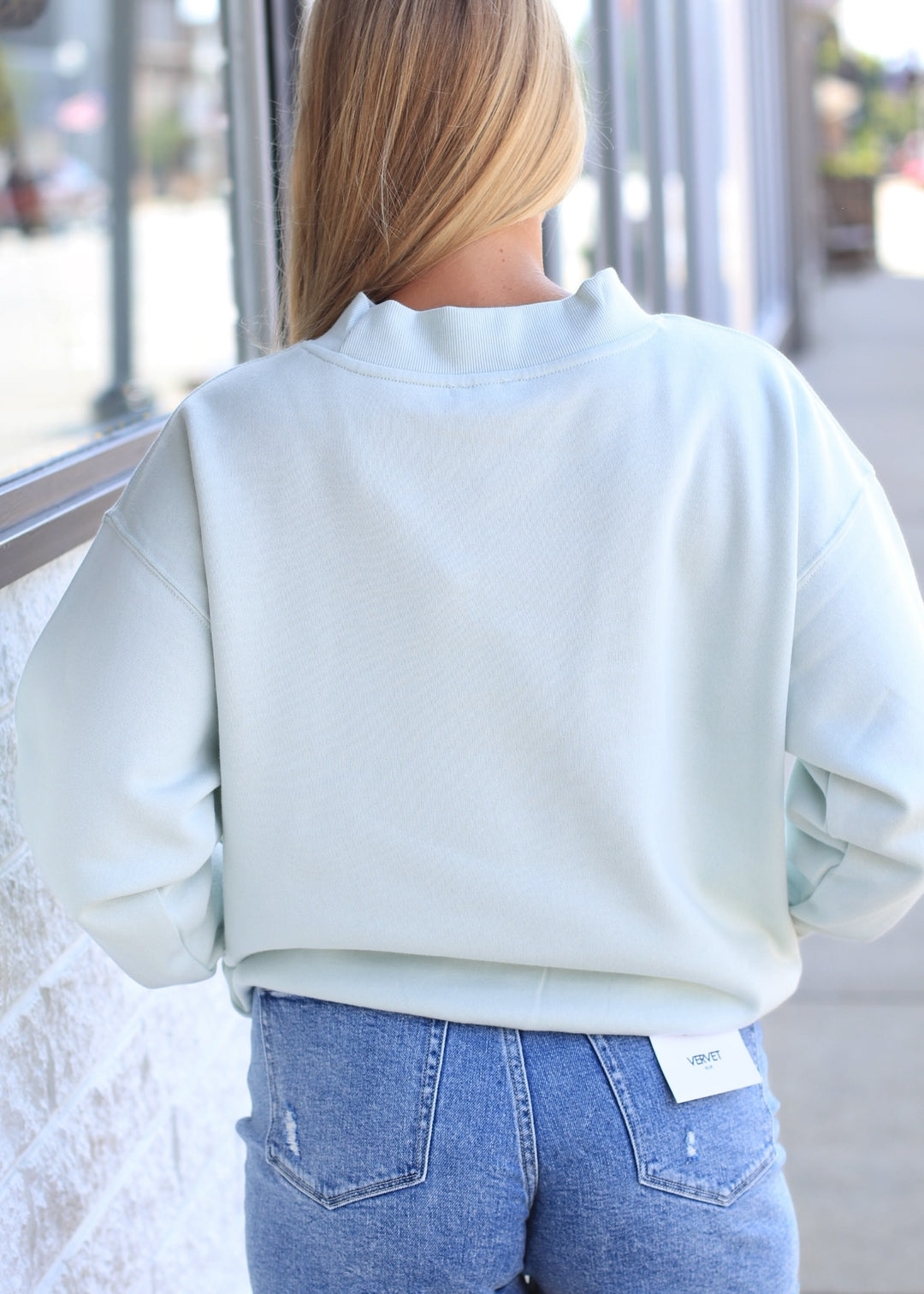 The Lake House Mockneck Sweatshirt in Ice Green