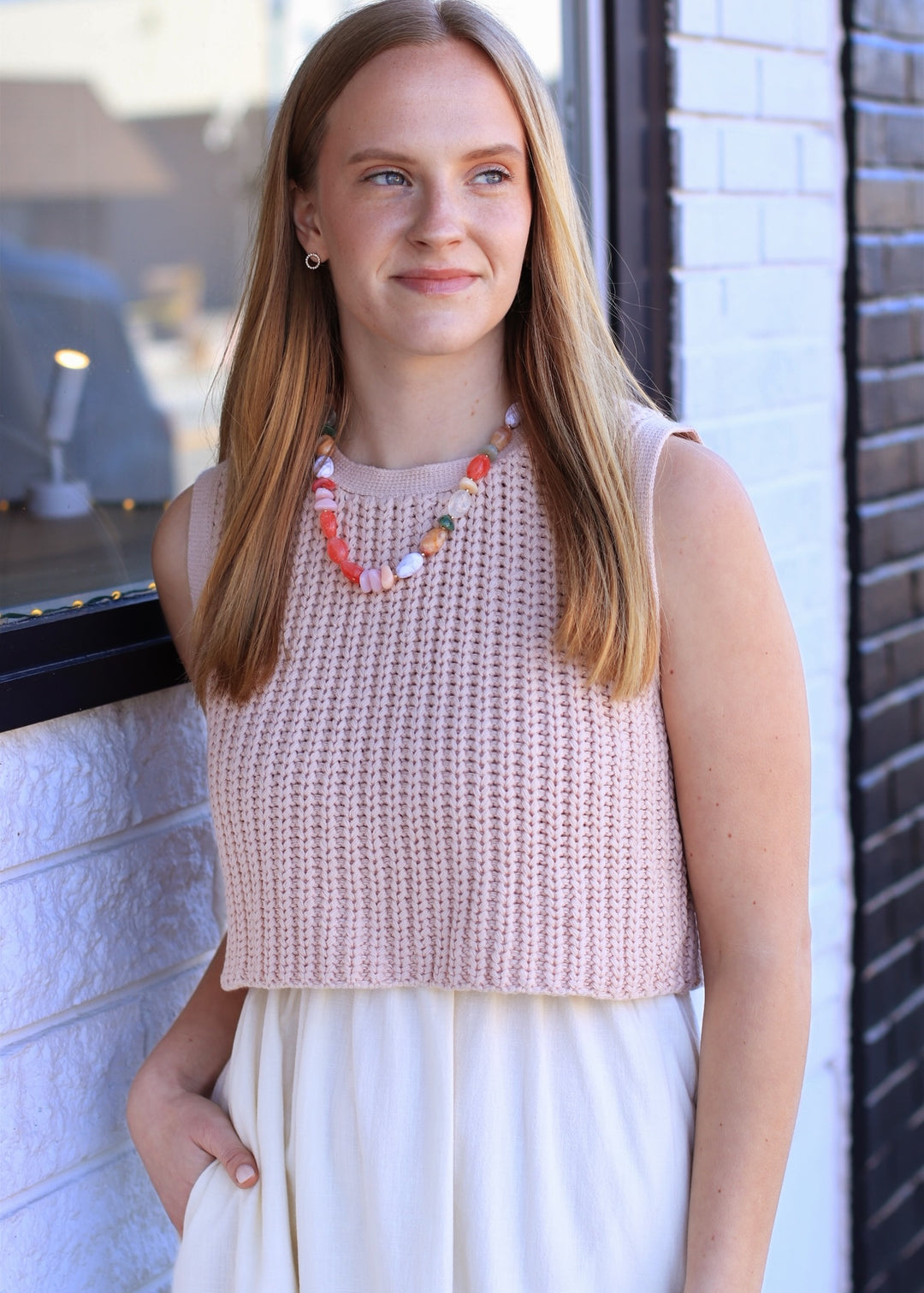 Organic Resin Bead Necklace  - Pink Combo