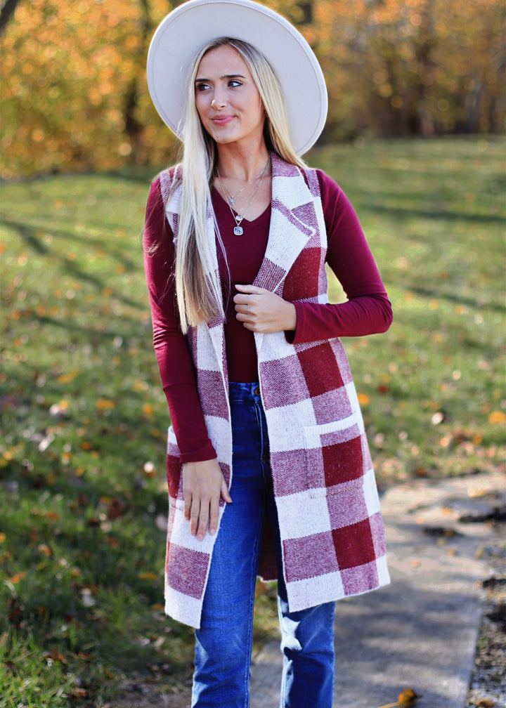 CLEARANCE FINAL SALE Basic Long Sleve V- Neck Top in Burgundy