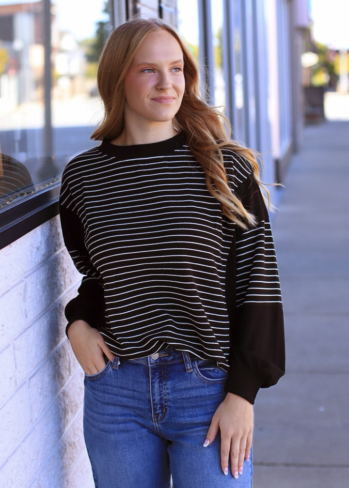 The Fragment Stripe Top in Black