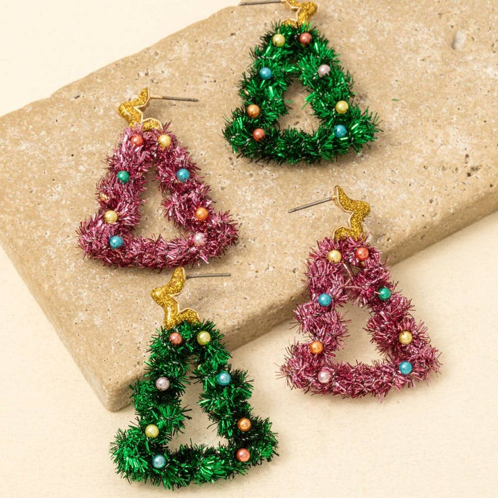 Resin Star And Christmas Tree Holiday Dangle Earrings