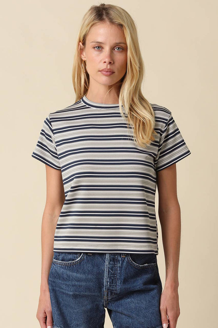Mila Stripe Baby Tee in Cream &amp; Brown