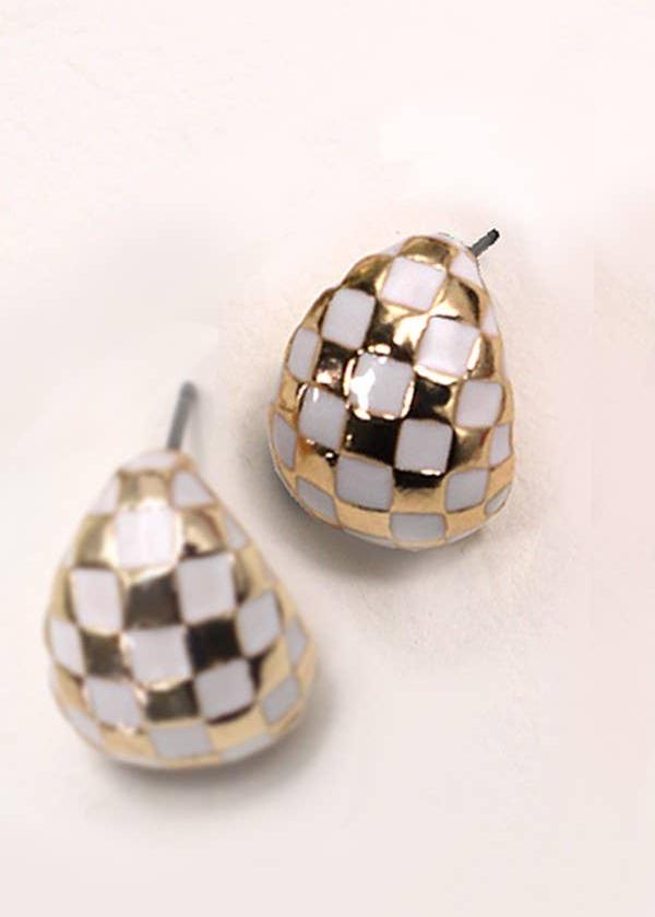 Checker Half Moon Earrings in Black