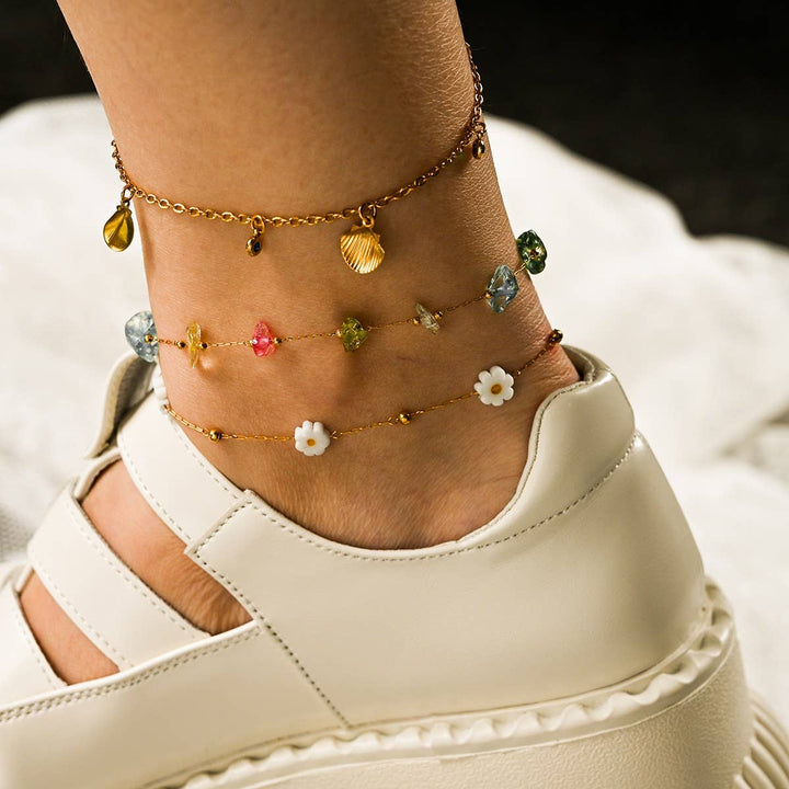 Stainless Steel Anklet with Colorful Stone Beads