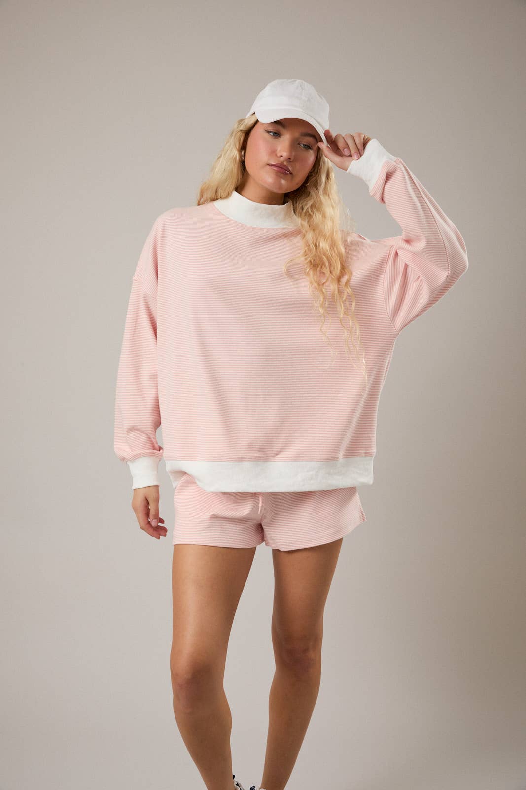 The Sage Cream Stripe Mock Top