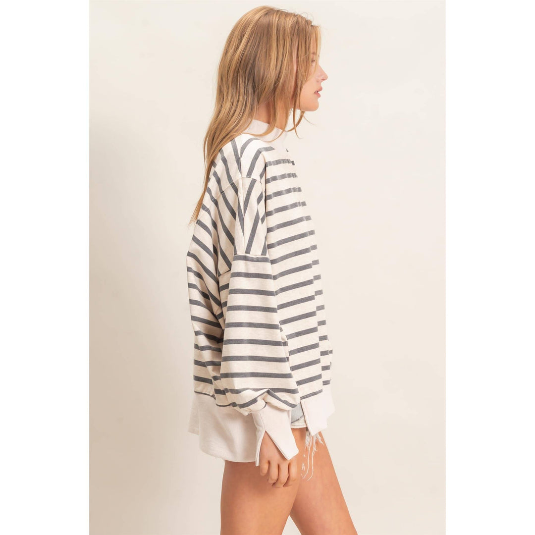 Striped Mock Neck Sweatshirt