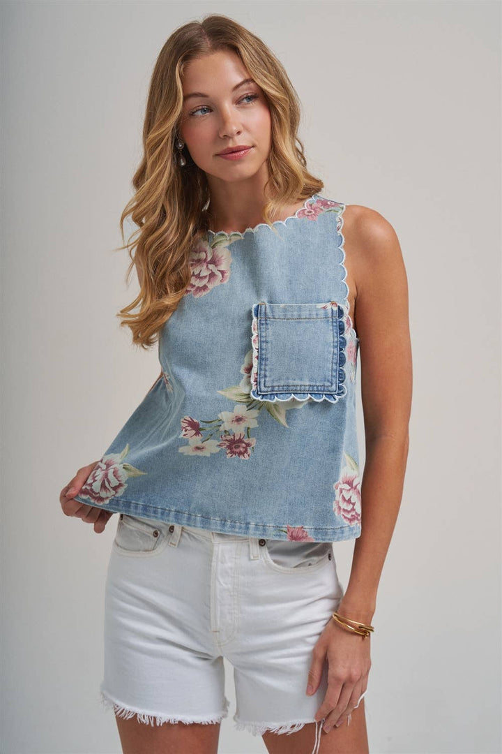 The Vintage Bloom Denim Top 🌸