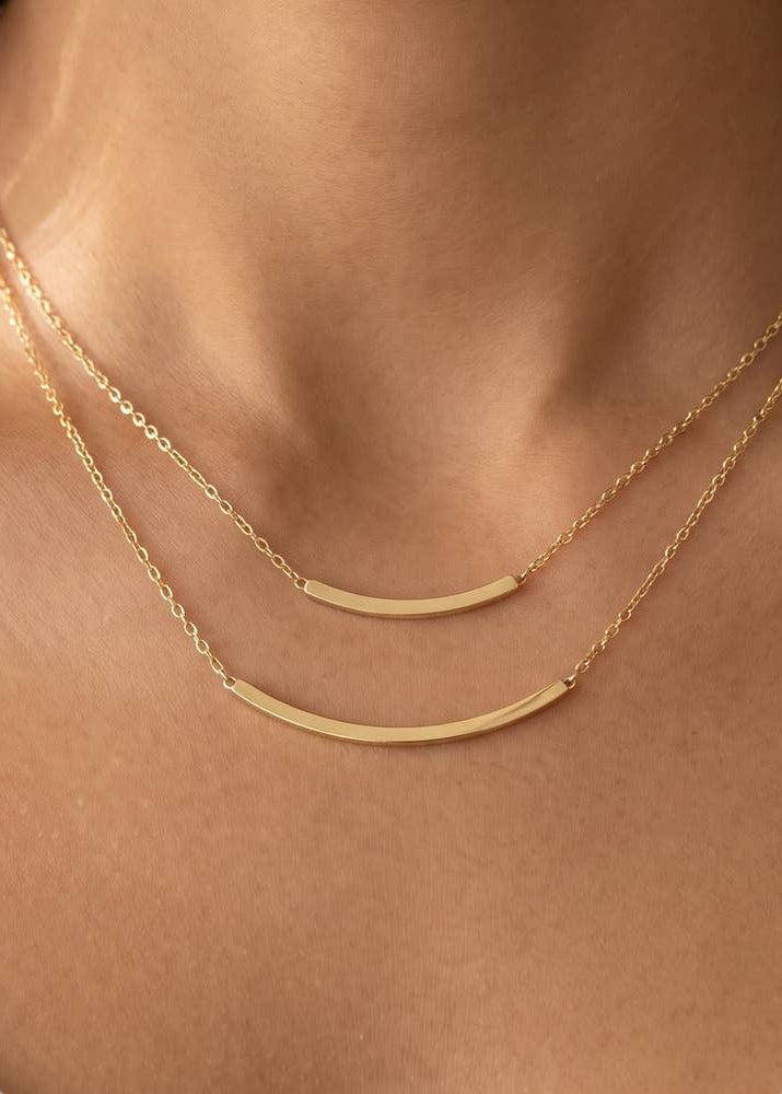 Gold Dipped Double Curved Bar Layered Necklace