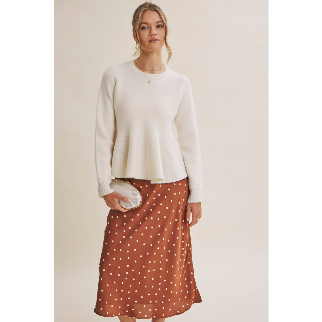 Café Dot Satin Midi Skirt