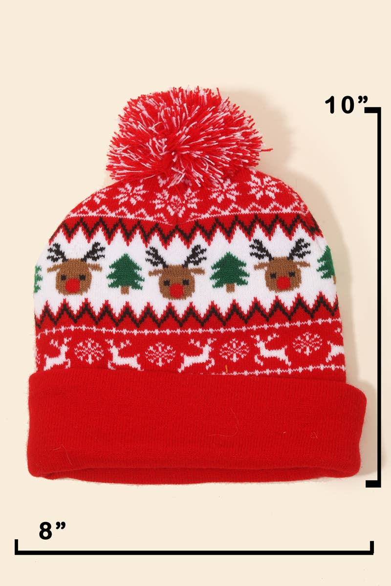 Christmas Reindeer Print Beanie